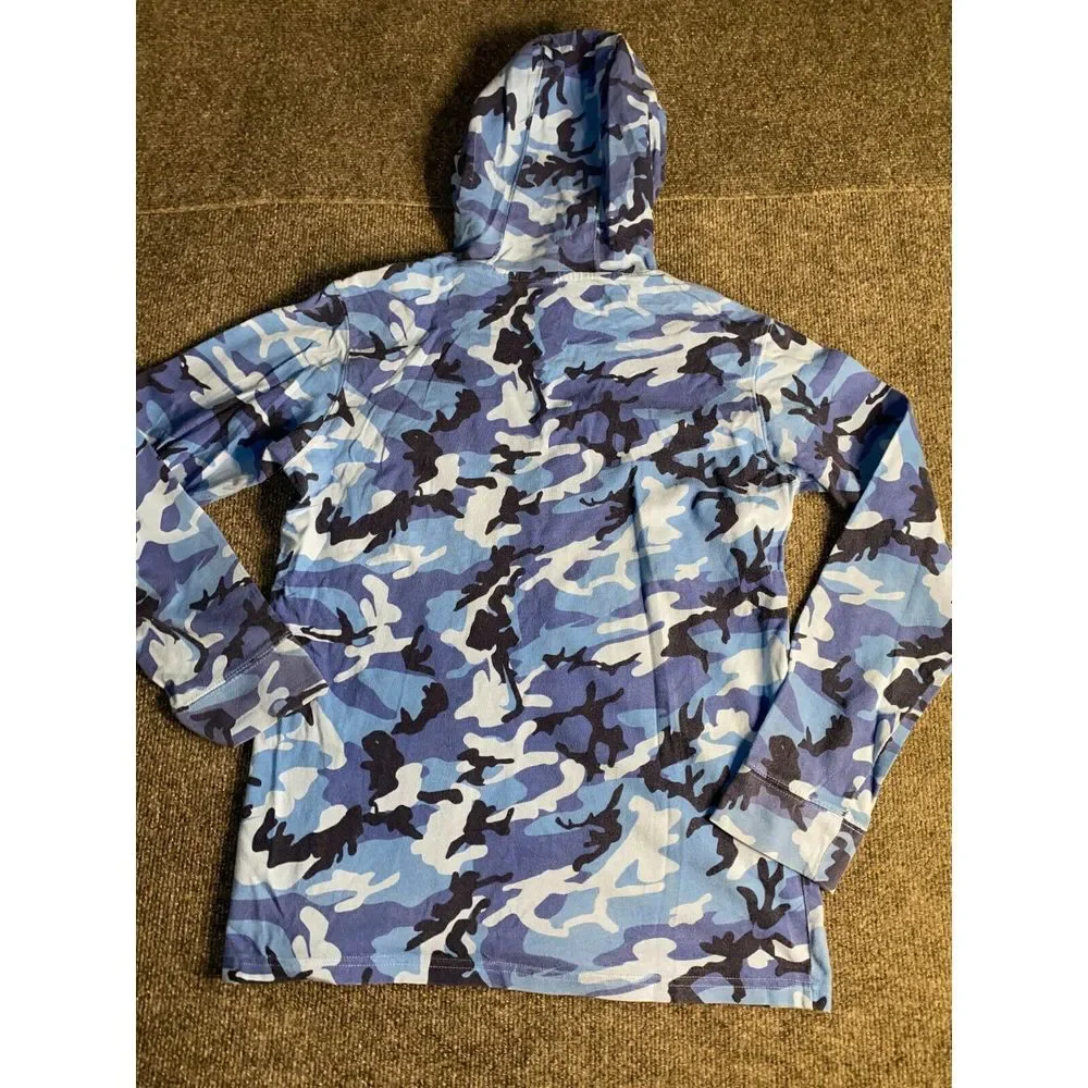 Nike Hoodie Boys ‎ XL Blue Camo Print Soft Knit Raglan Sleeve Embroidered Logo